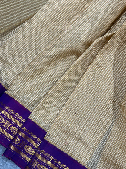 BEIGE COTTON PURE HANDLOOM GADWAL SAREE