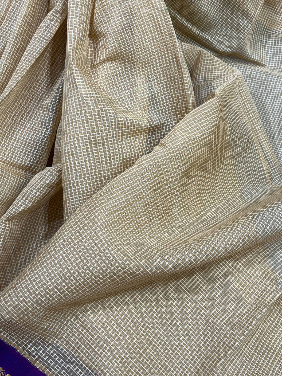 BEIGE COTTON PURE HANDLOOM GADWAL SAREE