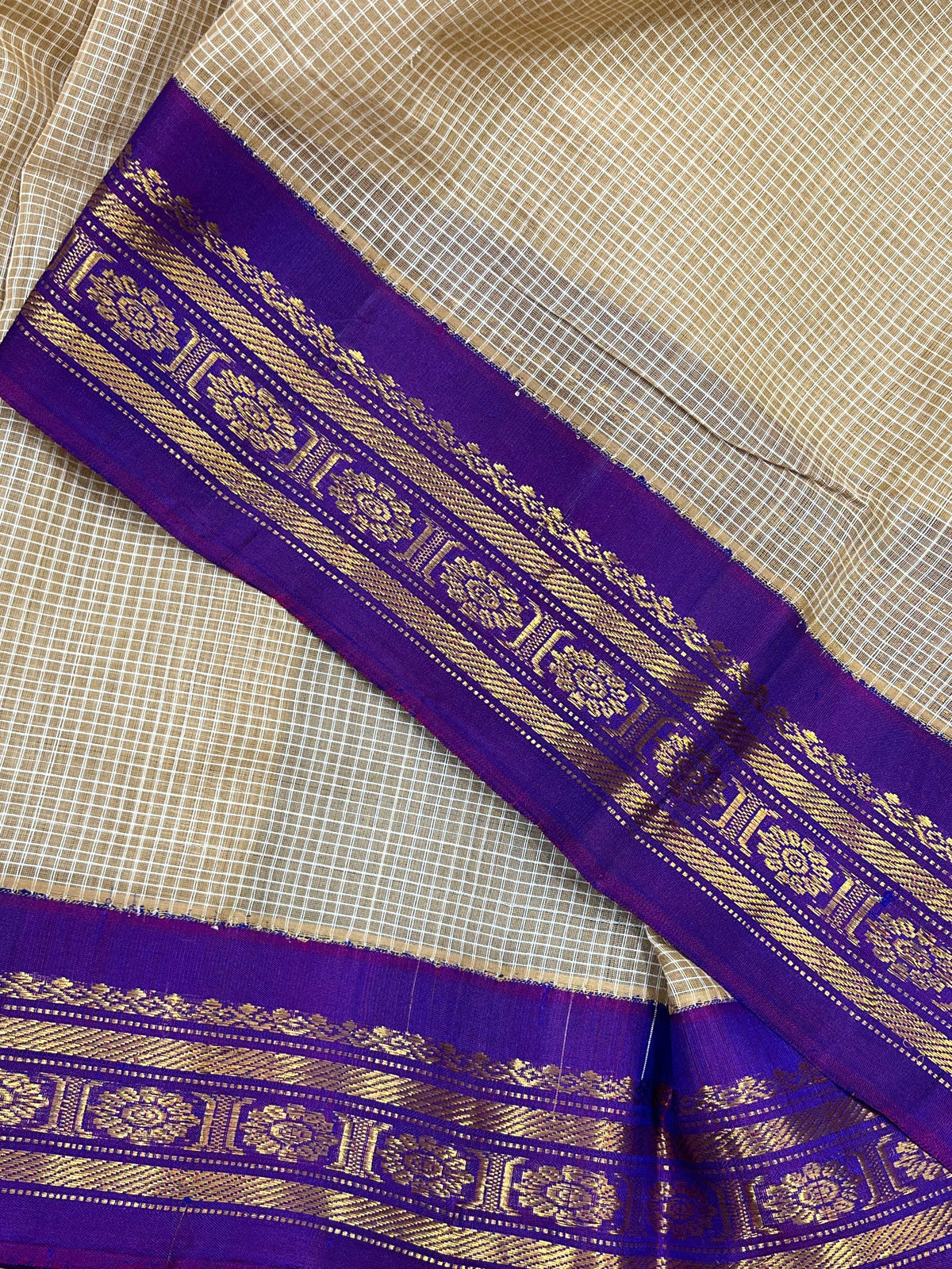 BEIGE COTTON PURE HANDLOOM GADWAL SAREE