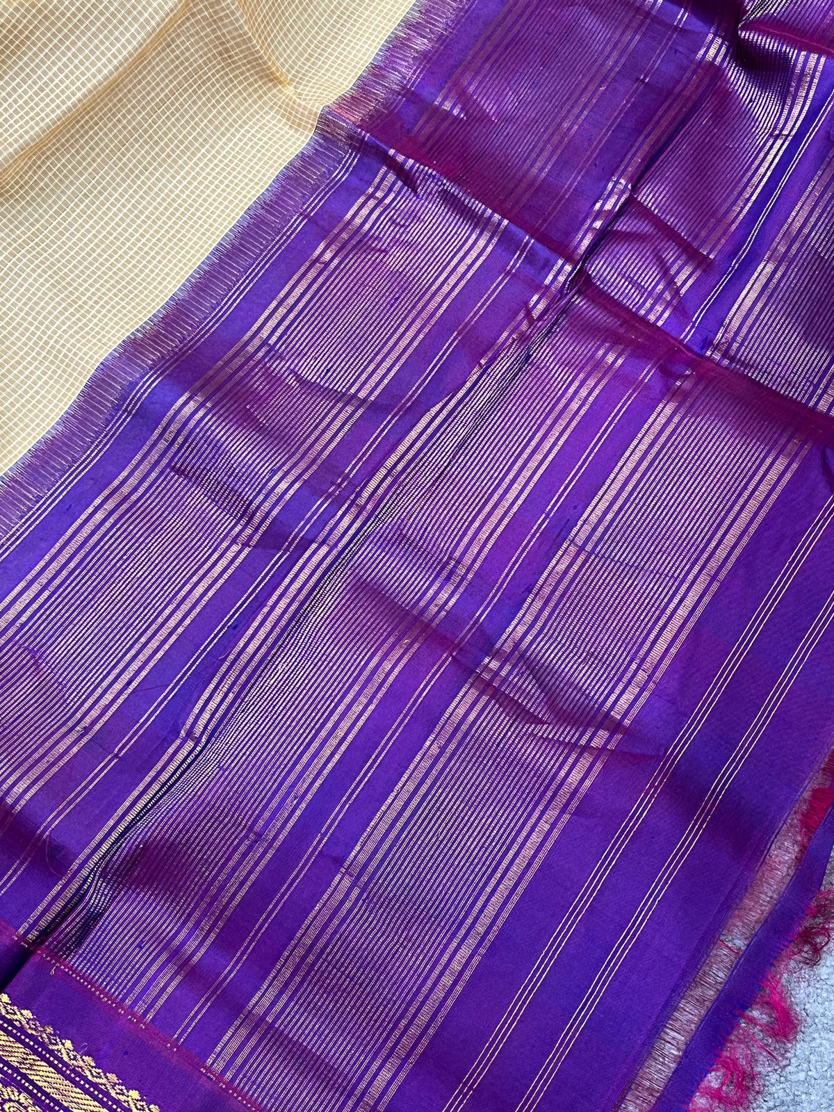 BEIGE COTTON PURE HANDLOOM GADWAL SAREE