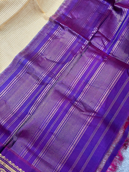 BEIGE COTTON PURE HANDLOOM GADWAL SAREE