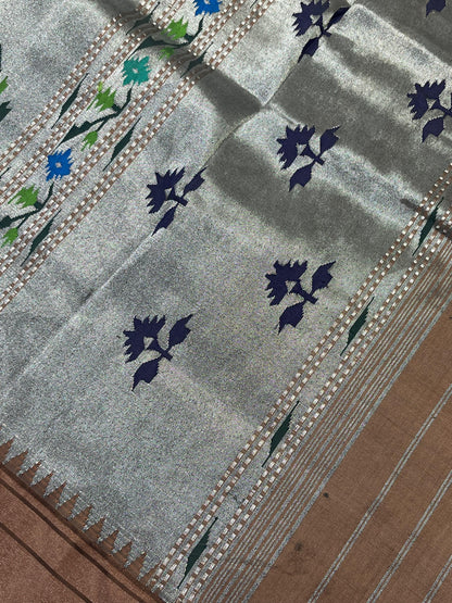 CHOCHLATE BROWN SILK PURE HANDLOOM PAITHANI SAREE