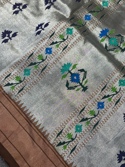 CHOCHLATE BROWN SILK PURE HANDLOOM PAITHANI SAREE