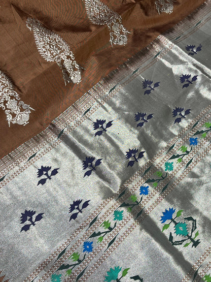 CHOCHLATE BROWN SILK PURE HANDLOOM PAITHANI SAREE