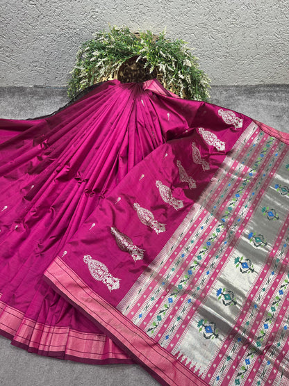 MAGENTA PINK SILK PURE HANDLOOM PAITHANI SAREE