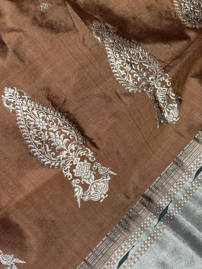CHOCHLATE BROWN SILK PURE HANDLOOM PAITHANI SAREE