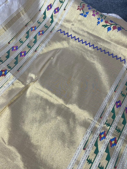 IVORY PEACH SILK PURE HANDLOOM PAITHANI SAREE