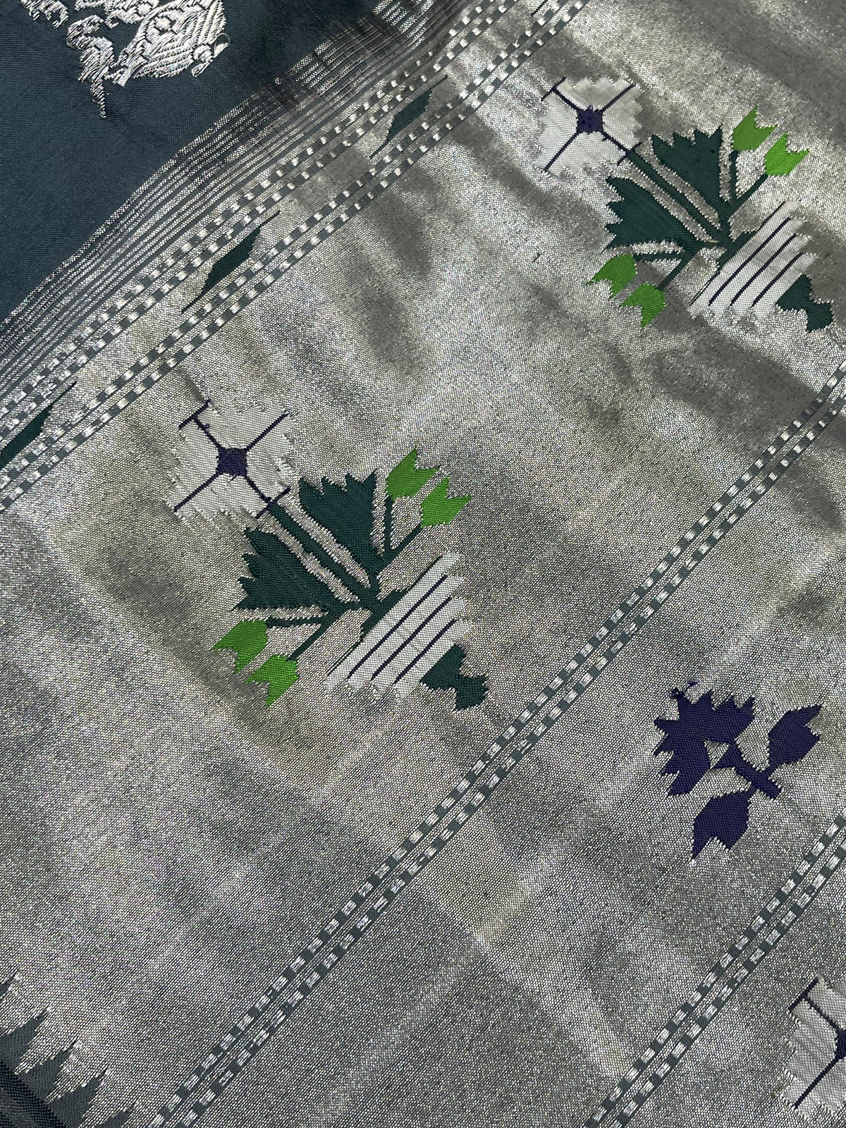 CHARCOAL GREY SILK PURE HANDLOOM PAITHANI SAREE