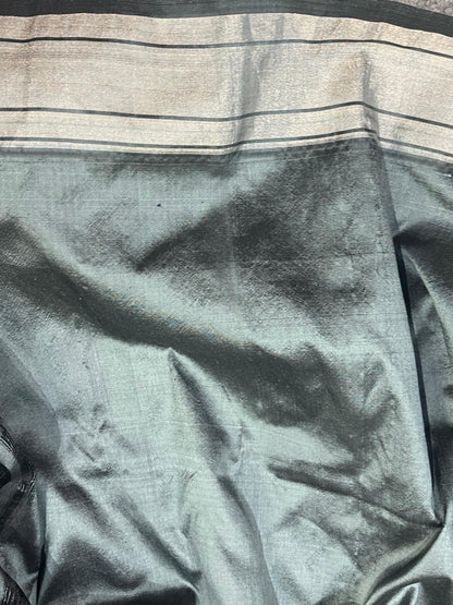 CHARCOAL GREY SILK PURE HANDLOOM PAITHANI SAREE
