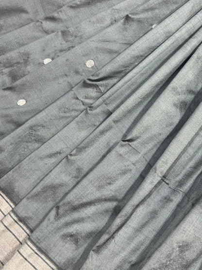 CHARCOAL GREY SILK PURE HANDLOOM PAITHANI SAREE
