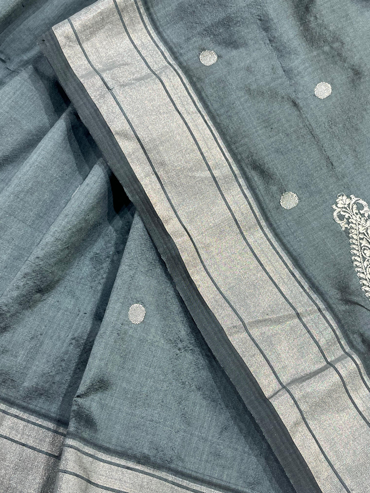 CHARCOAL GREY SILK PURE HANDLOOM PAITHANI SAREE