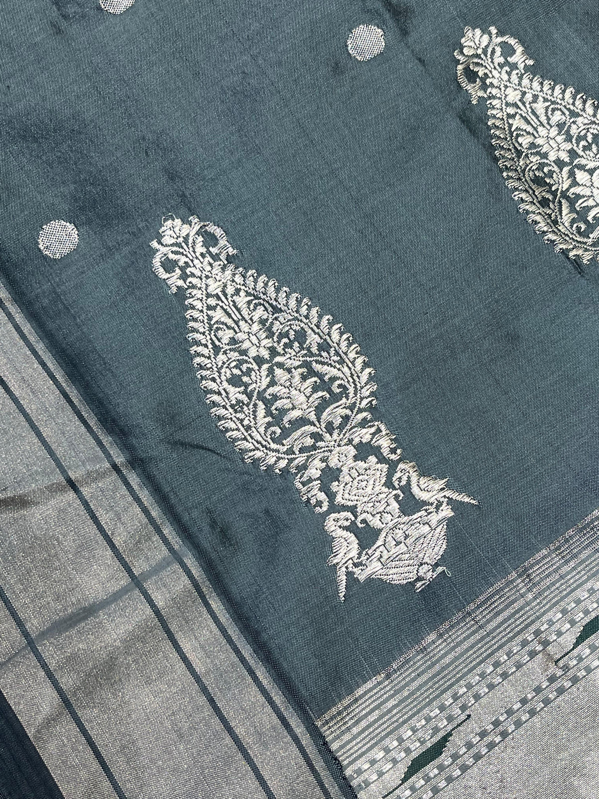 CHARCOAL GREY SILK PURE HANDLOOM PAITHANI SAREE