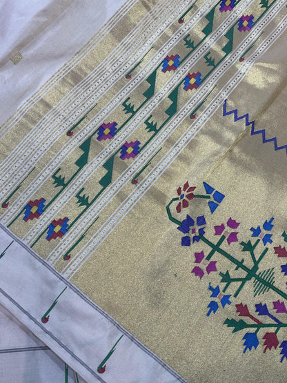 IVORY PEACH SILK PURE HANDLOOM PAITHANI SAREE