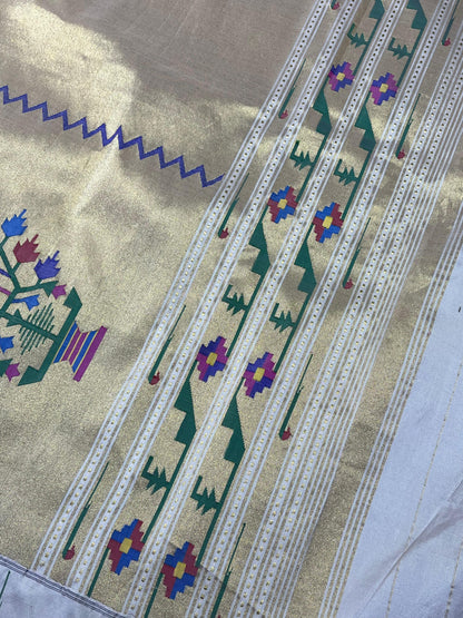 IVORY PEACH SILK PURE HANDLOOM PAITHANI SAREE
