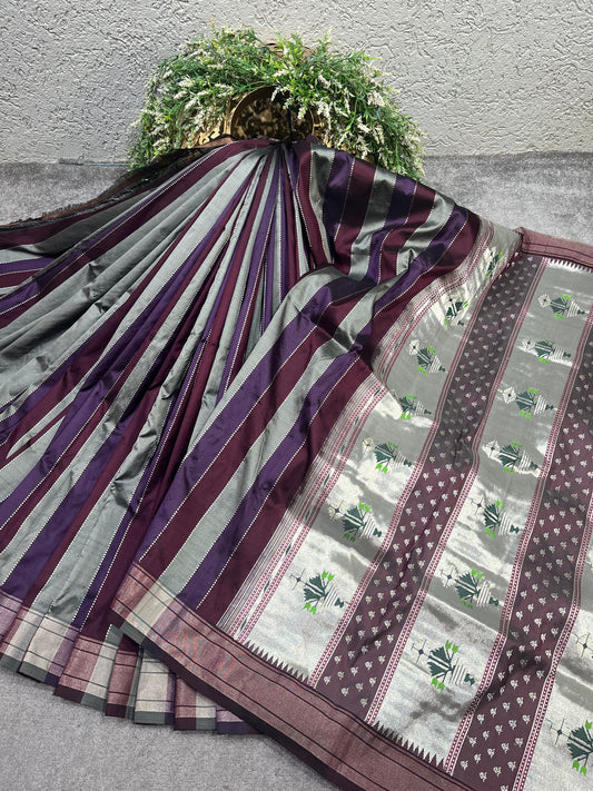 DEEP WINE PURPLE SILK PURE HANDLOOM PAITHANI SAREE