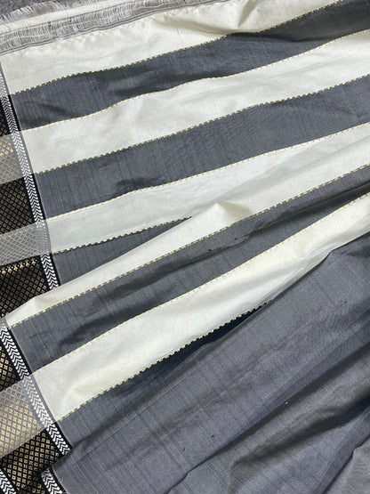 BLACK AND IVORY SILK PURE HANDLOOM PAITHANI SAREE