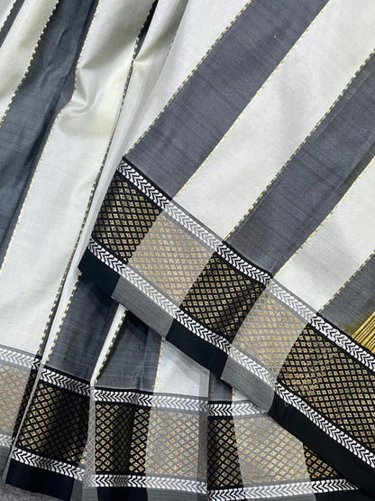 BLACK AND IVORY SILK PURE HANDLOOM PAITHANI SAREE
