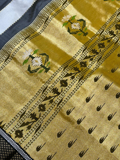 BLACK AND IVORY SILK PURE HANDLOOM PAITHANI SAREE