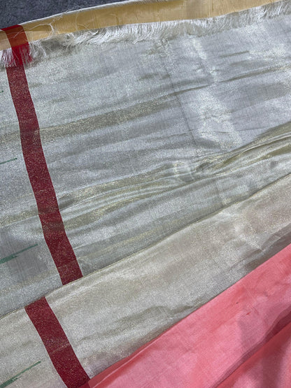 IVORY SILVER TISSUE SILK PURE HANDLOOM PAITHANI SAREE