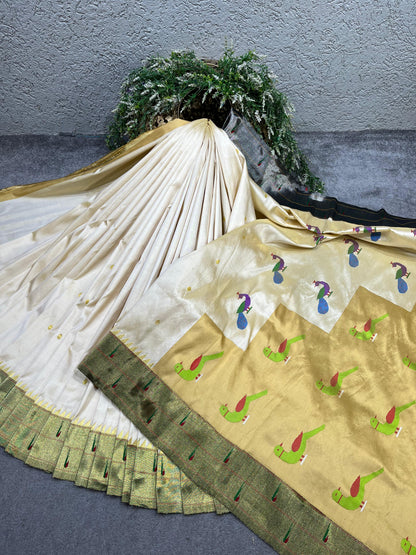 IVORY SILK PURE HANDLOOM PAITHANI SAREE