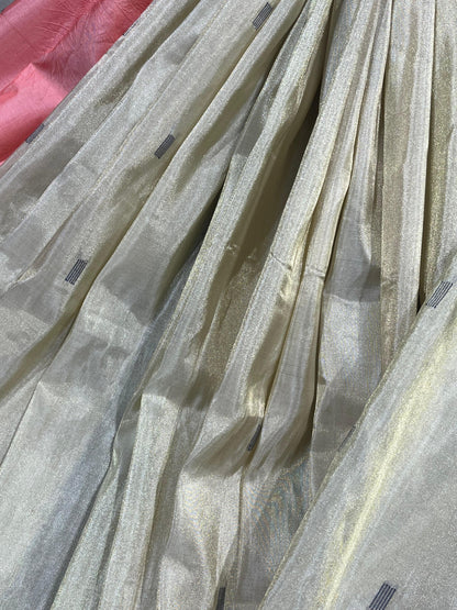 IVORY SILVER TISSUE SILK PURE HANDLOOM PAITHANI SAREE