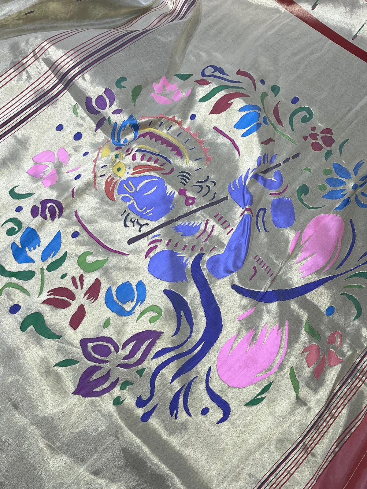 IVORY SILVER TISSUE SILK PURE HANDLOOM PAITHANI SAREE