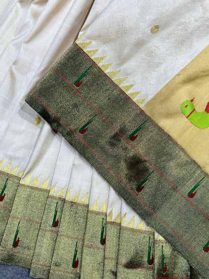 IVORY SILK PURE HANDLOOM PAITHANI SAREE