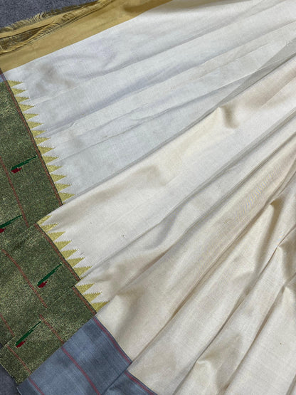 IVORY SILK PURE HANDLOOM PAITHANI SAREE