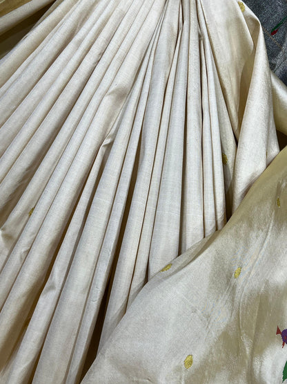 IVORY SILK PURE HANDLOOM PAITHANI SAREE