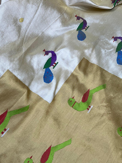 IVORY SILK PURE HANDLOOM PAITHANI SAREE
