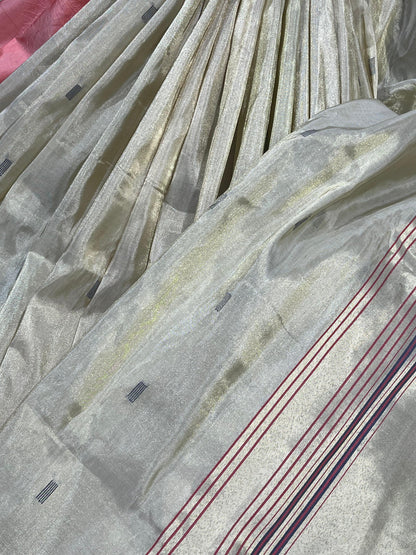 IVORY SILVER TISSUE SILK PURE HANDLOOM PAITHANI SAREE