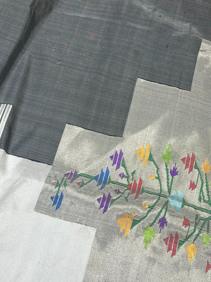 IVORY AND CHARCOAL GREY SILK PURE HANDLOOM PAITHANI SAREE