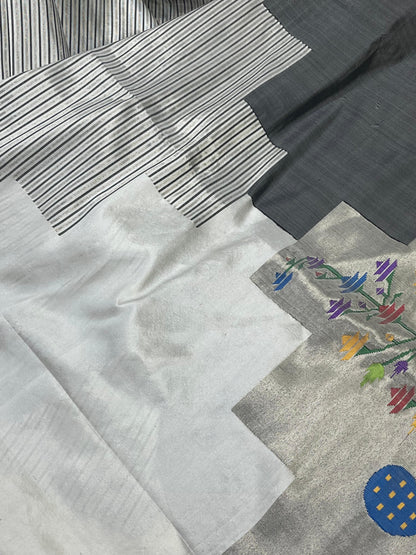IVORY AND CHARCOAL GREY SILK PURE HANDLOOM PAITHANI SAREE