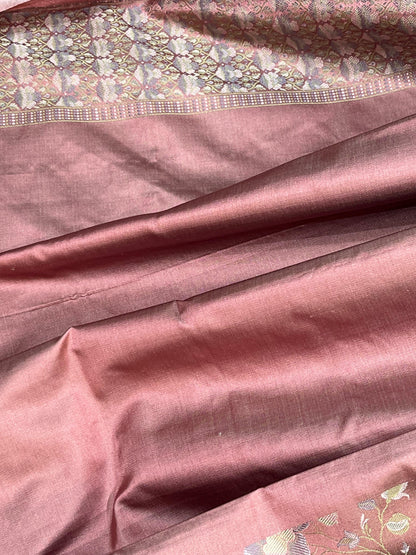 DUSTY ROSE PINK TANCHOI PURE HANDLOOM BANARASI SAREE