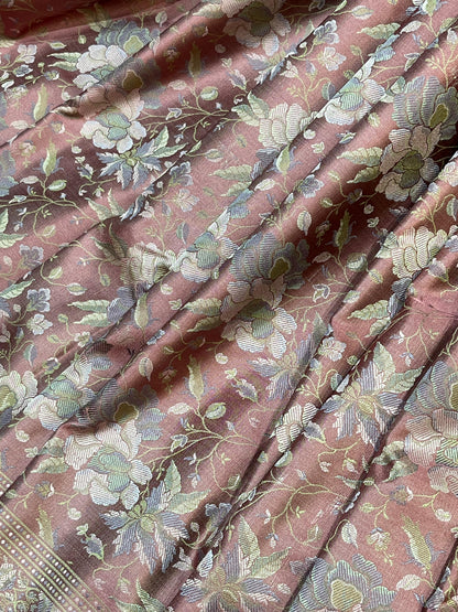 DUSTY ROSE PINK TANCHOI PURE HANDLOOM BANARASI SAREE