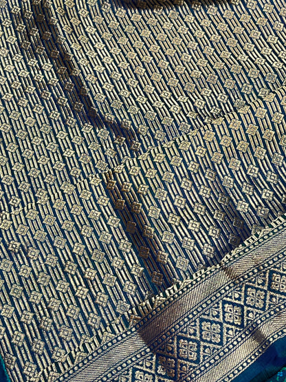 PEACOCK BLUE TANCHOI PURE HANDLOOM BANARASI SAREE