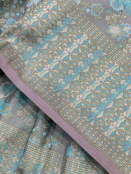 LAVENDER GREY TANCHOI PURE HANDLOOM BANARASI SAREE