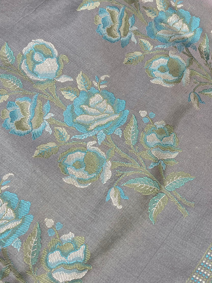 LAVENDER GREY TANCHOI PURE HANDLOOM BANARASI SAREE