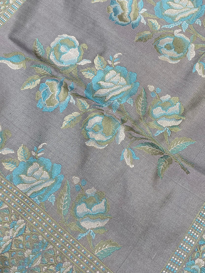 LAVENDER GREY TANCHOI PURE HANDLOOM BANARASI SAREE