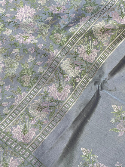 PASTEL POWDER BLUE TANCHOI PURE HANDLOOM BANARASI SAREE