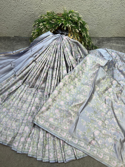PASTEL POWDER BLUE TANCHOI PURE HANDLOOM BANARASI SAREE