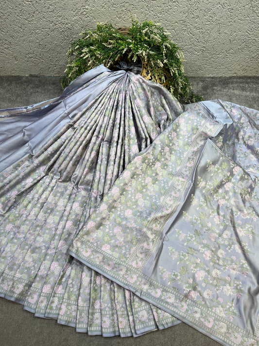 PASTEL POWDER BLUE TANCHOI PURE HANDLOOM BANARASI SAREE