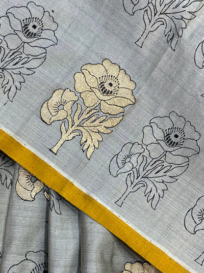 GREY TANCHOI PURE HANDLOOM BANARASI SAREE