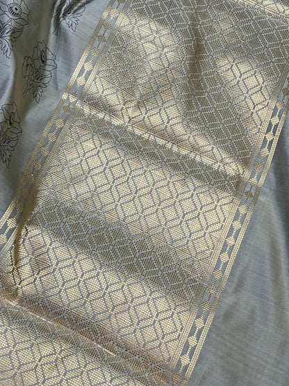 GREY TANCHOI PURE HANDLOOM BANARASI SAREE