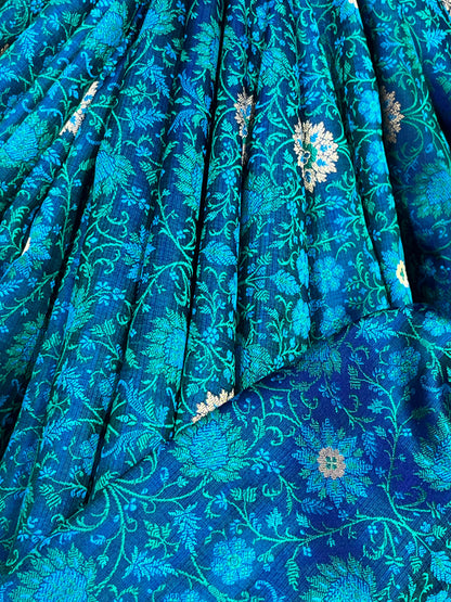 PEACOCK BLUE TANCHOI PURE HANDLOOM BANARASI SAREE