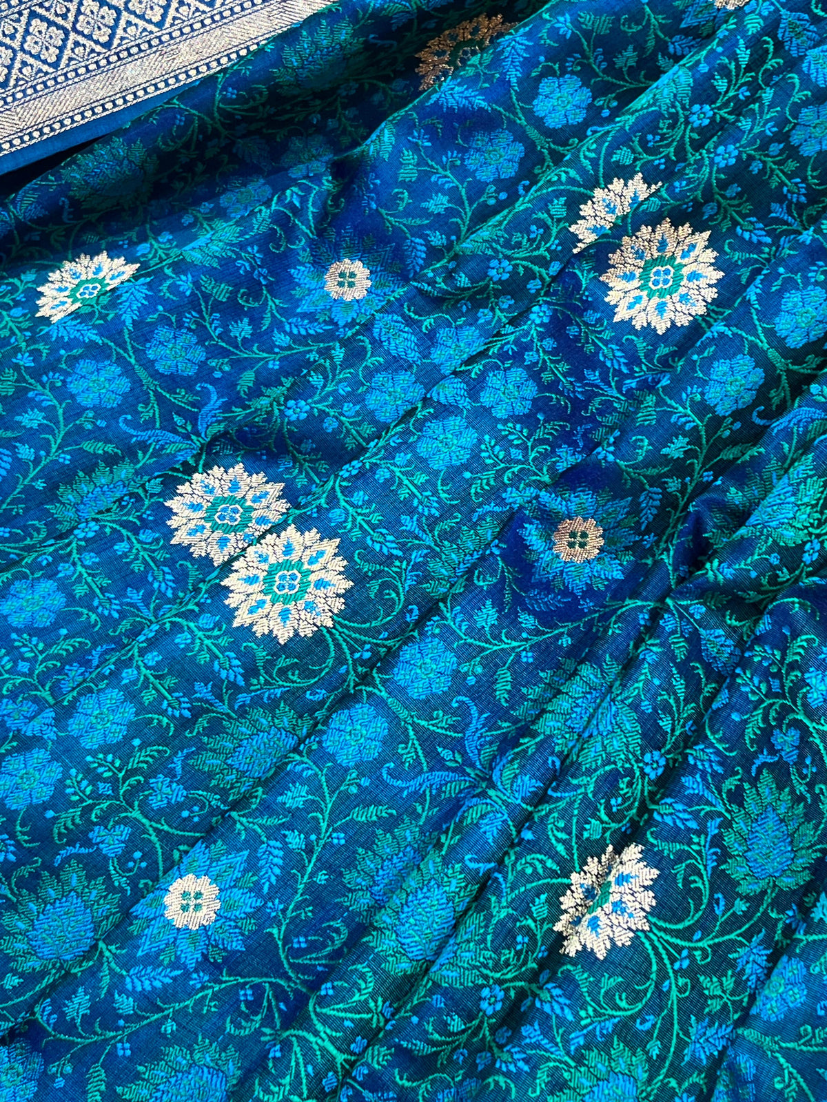 PEACOCK BLUE TANCHOI PURE HANDLOOM BANARASI SAREE
