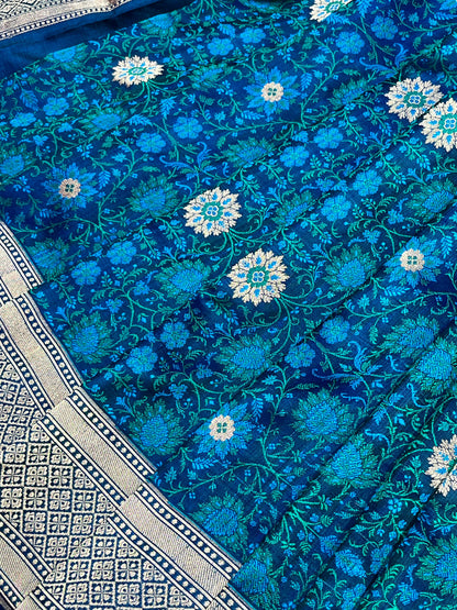 PEACOCK BLUE TANCHOI PURE HANDLOOM BANARASI SAREE