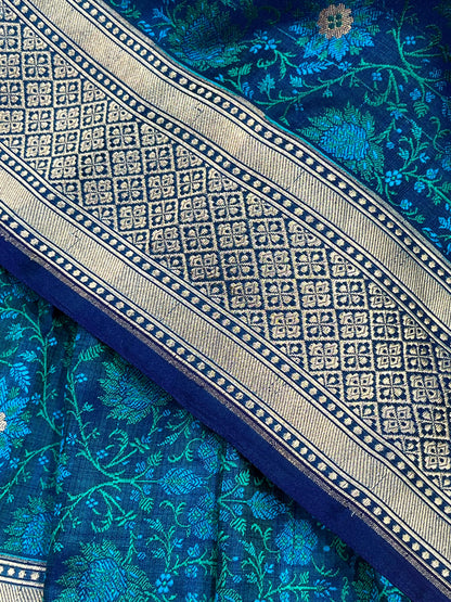 PEACOCK BLUE TANCHOI PURE HANDLOOM BANARASI SAREE
