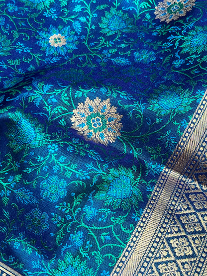 PEACOCK BLUE TANCHOI PURE HANDLOOM BANARASI SAREE