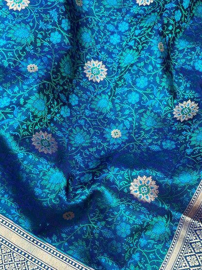 PEACOCK BLUE TANCHOI PURE HANDLOOM BANARASI SAREE